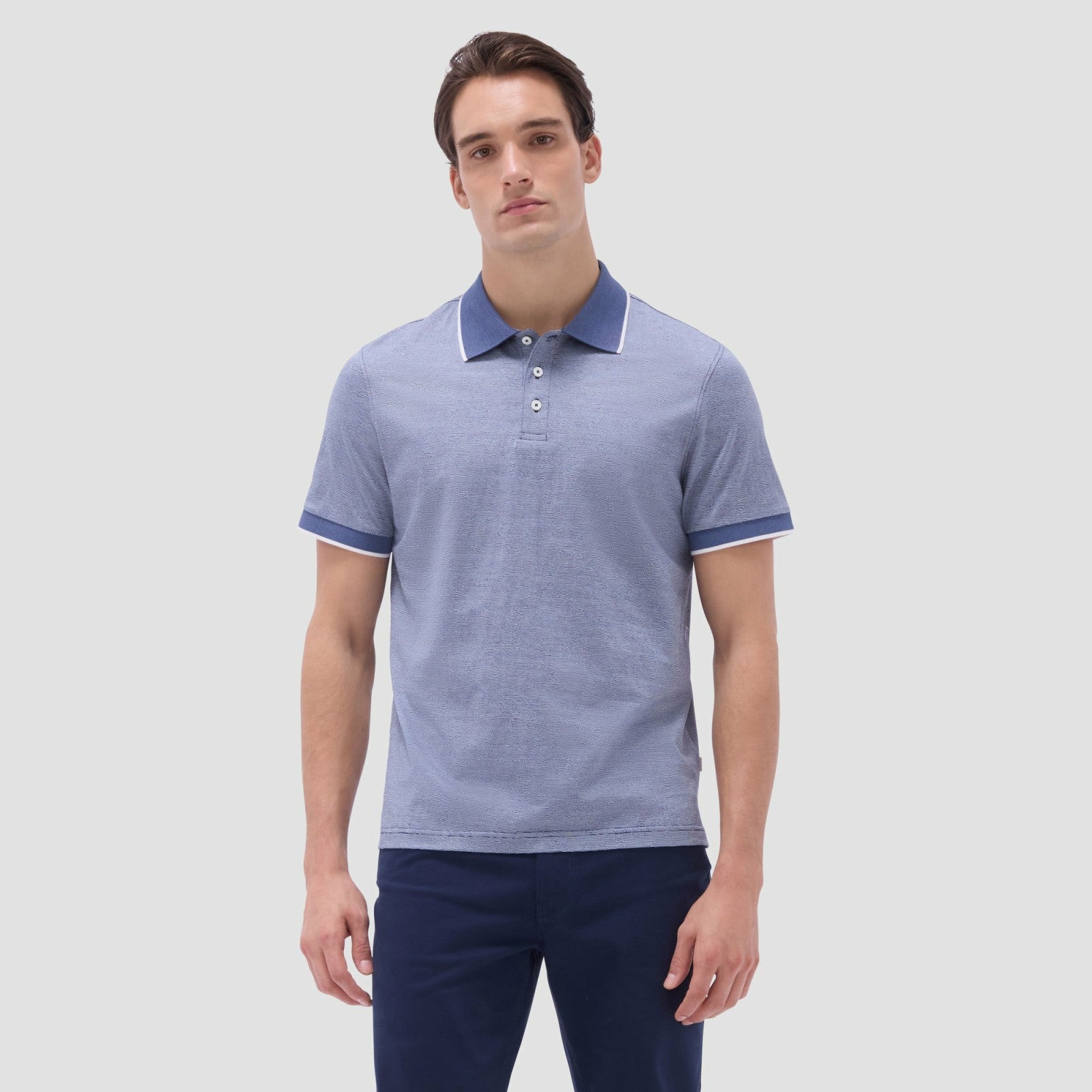 Bugatchi Textured Jacquard Polo Shirt Navy