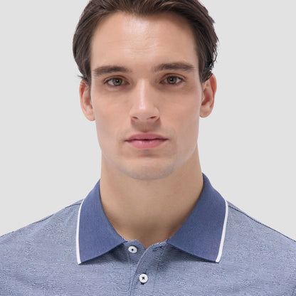 Bugatchi Textured Jacquard Polo Shirt Navy