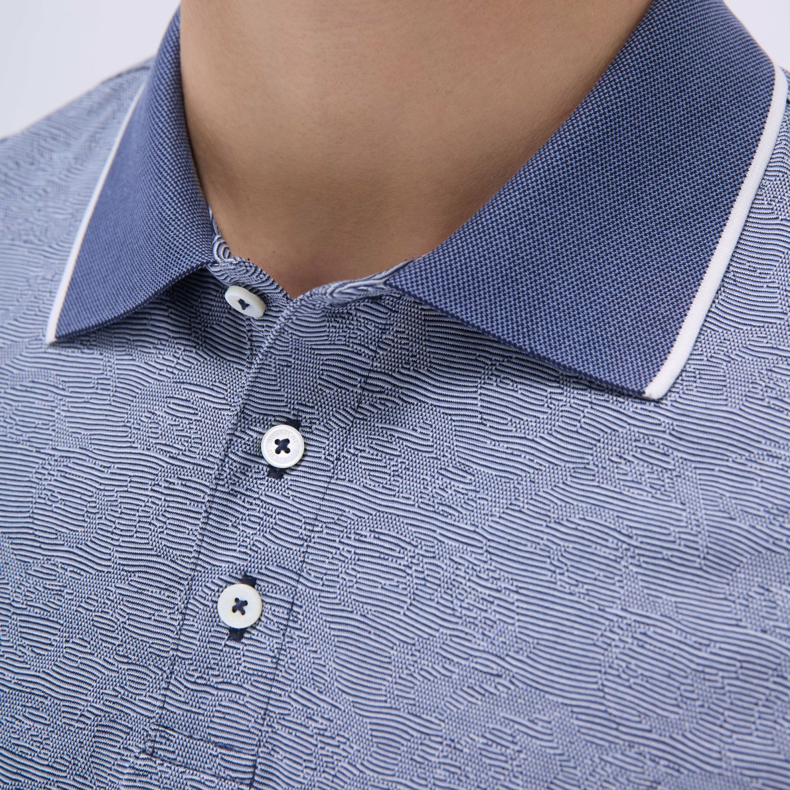 Bugatchi Textured Jacquard Polo Shirt Navy