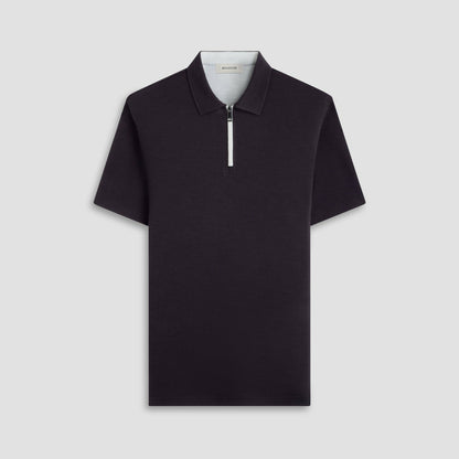 Bugatchi Performance Heather Quarter-Zip Polo Shirt Black