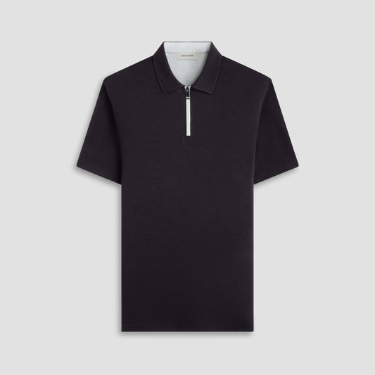 Bugatchi Performance Heather Quarter-Zip Polo Shirt Black