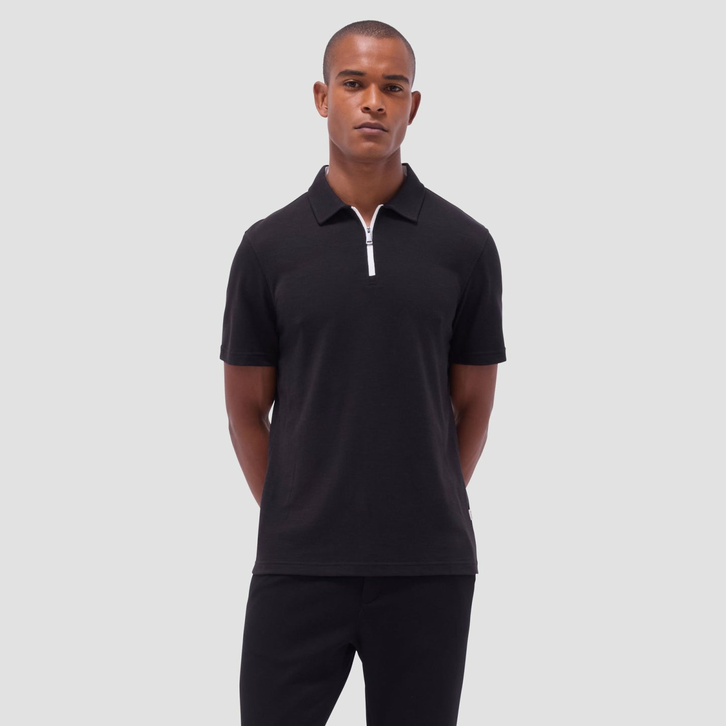 Bugatchi Performance Heather Quarter-Zip Polo Shirt Black