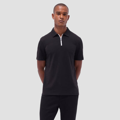 Bugatchi Performance Heather Quarter-Zip Polo Shirt Black
