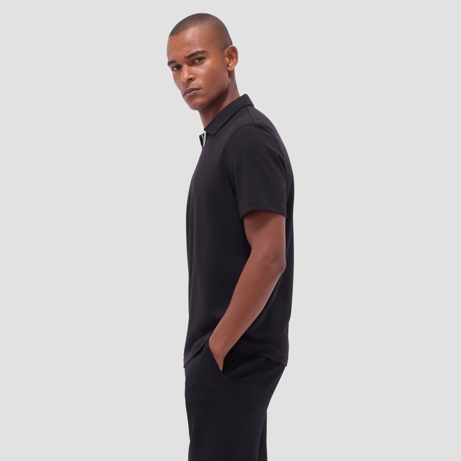 Bugatchi Performance Heather Quarter-Zip Polo Shirt Black