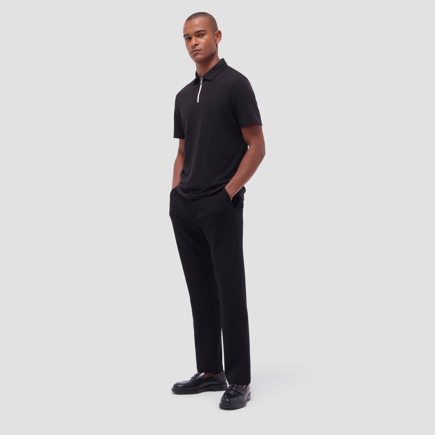 Bugatchi Performance Heather Quarter-Zip Polo Shirt Black