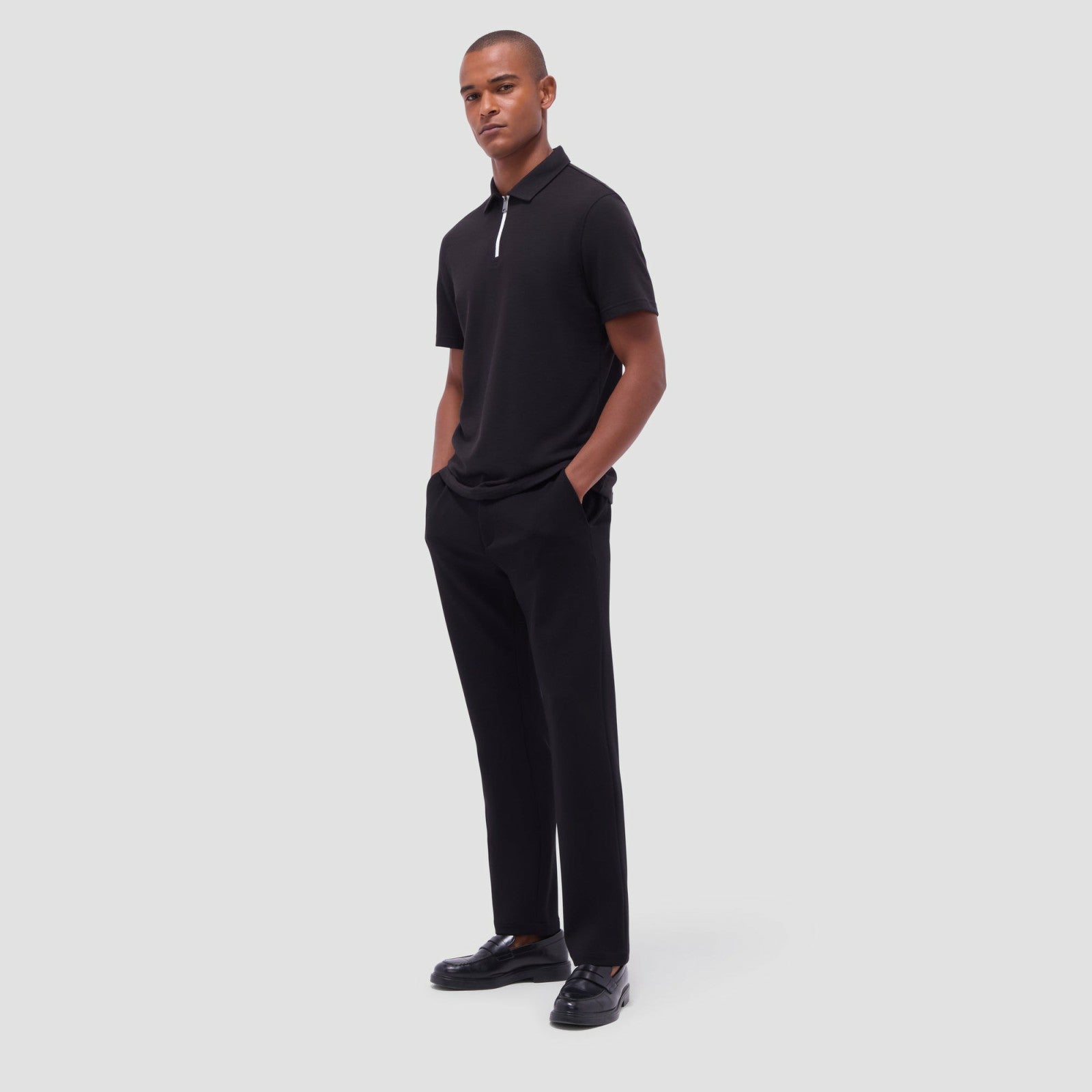 Bugatchi Performance Heather Quarter-Zip Polo Shirt Black