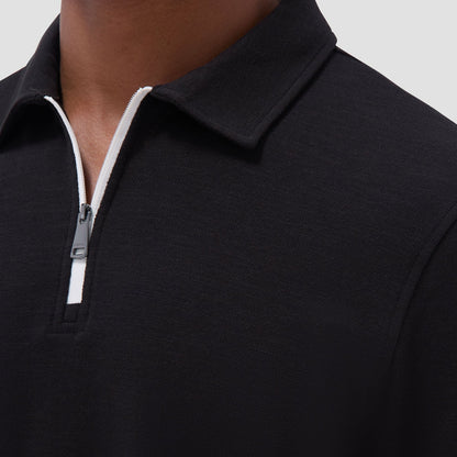 Bugatchi Performance Heather Quarter-Zip Polo Shirt Black