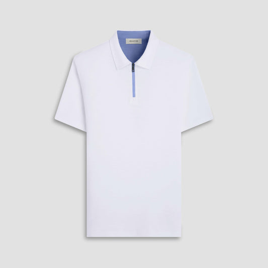 Bugatchi Performance Heather Quarter-Zip Polo Shirt Chalk