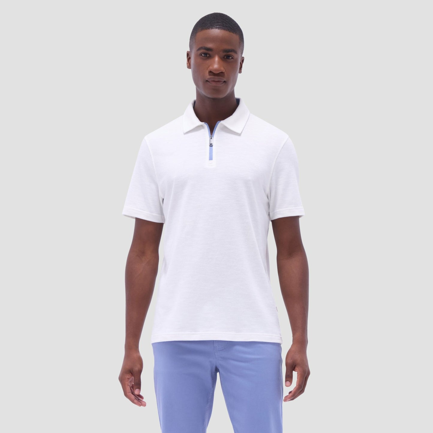 Bugatchi Performance Heather Quarter-Zip Polo Shirt Chalk