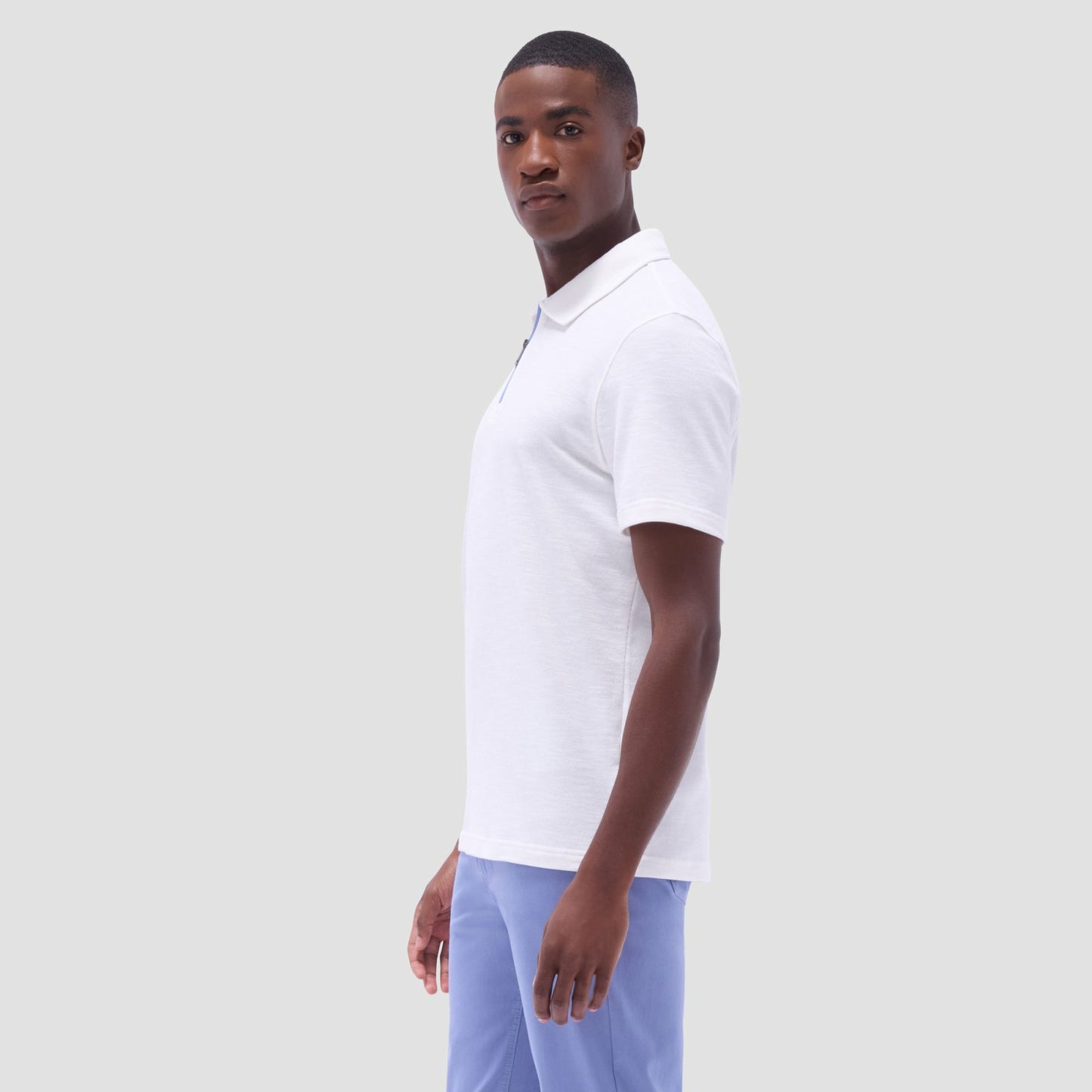 Bugatchi Performance Heather Quarter-Zip Polo Shirt Chalk