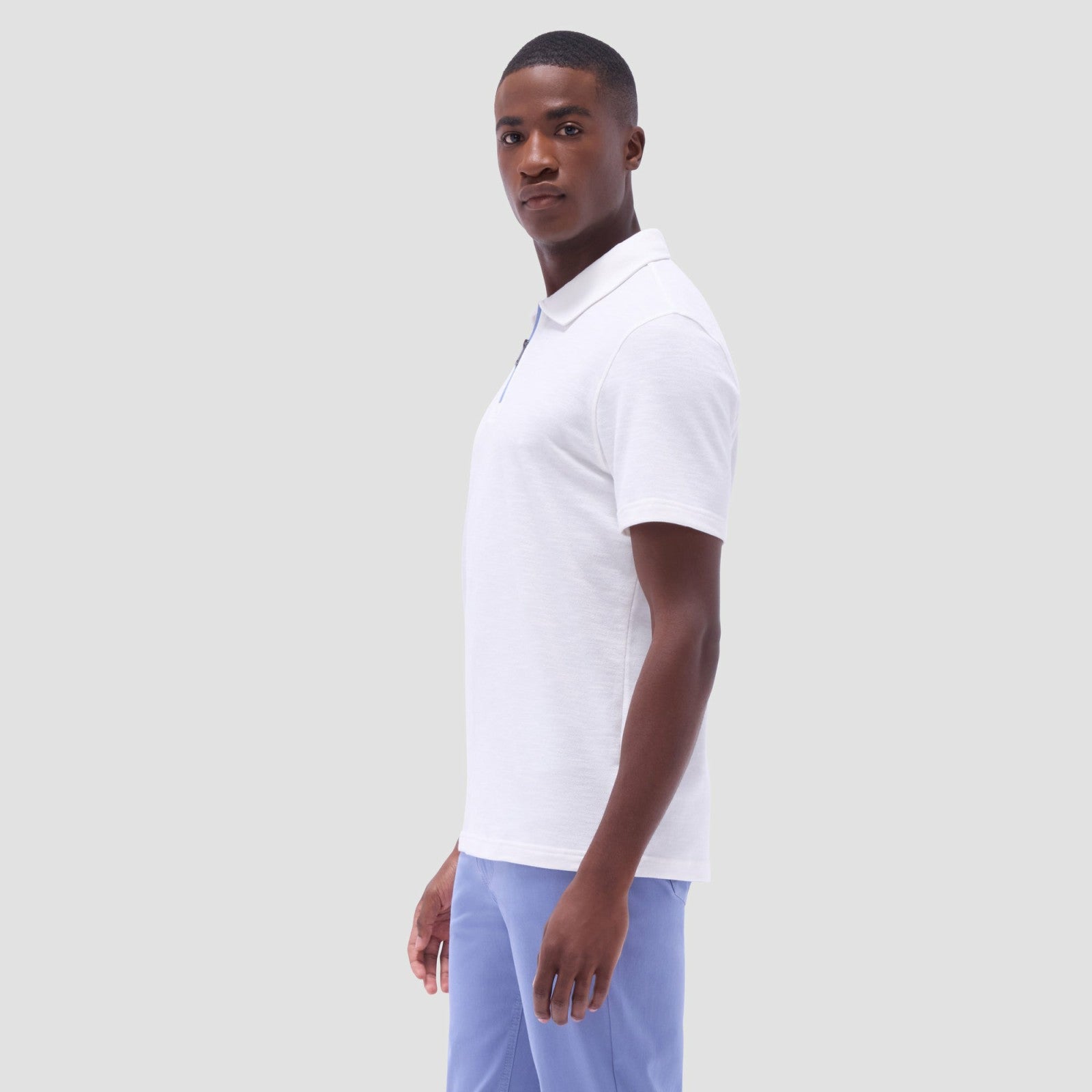 Bugatchi Performance Heather Quarter-Zip Polo Shirt Chalk