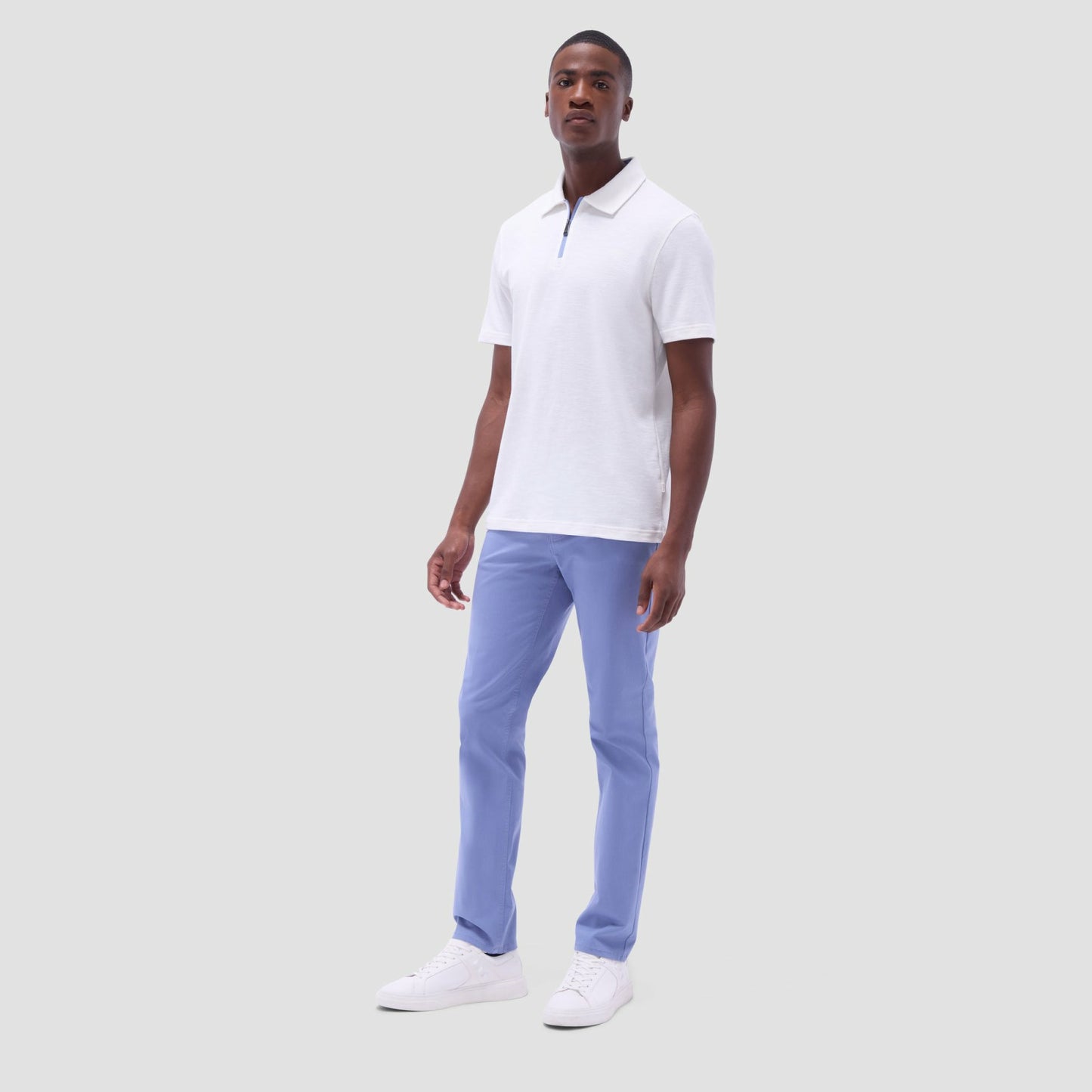 Bugatchi Performance Heather Quarter-Zip Polo Shirt Chalk