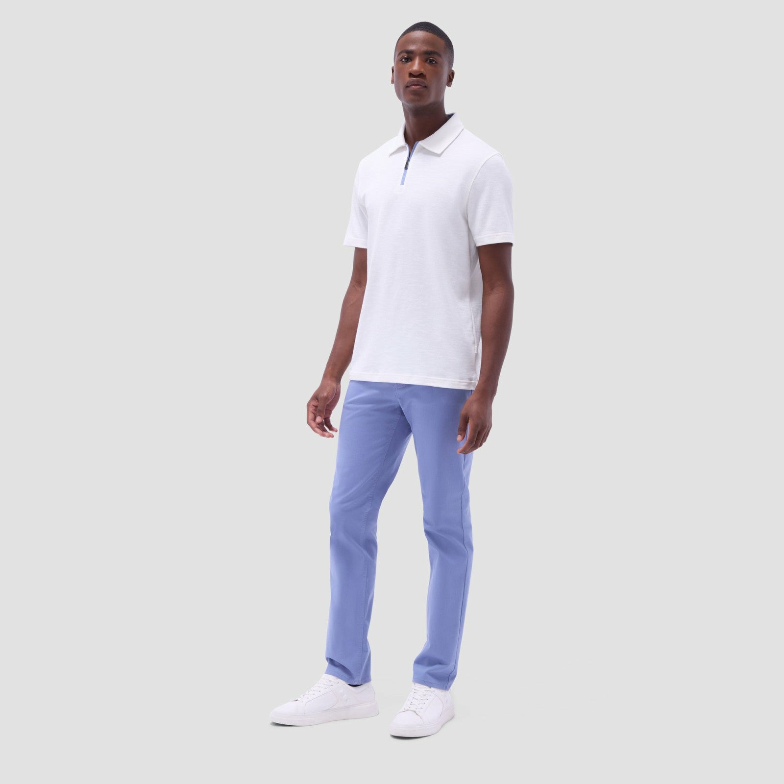 Bugatchi Performance Heather Quarter-Zip Polo Shirt Chalk
