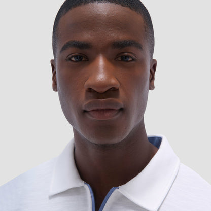 Bugatchi Performance Heather Quarter-Zip Polo Shirt Chalk