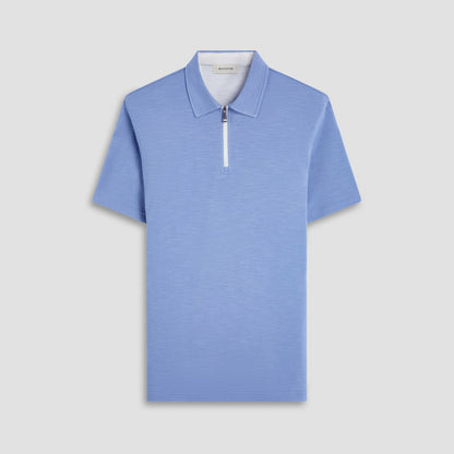 Bugatchi Performance Heather Quarter-Zip Polo Shirt Cobalt