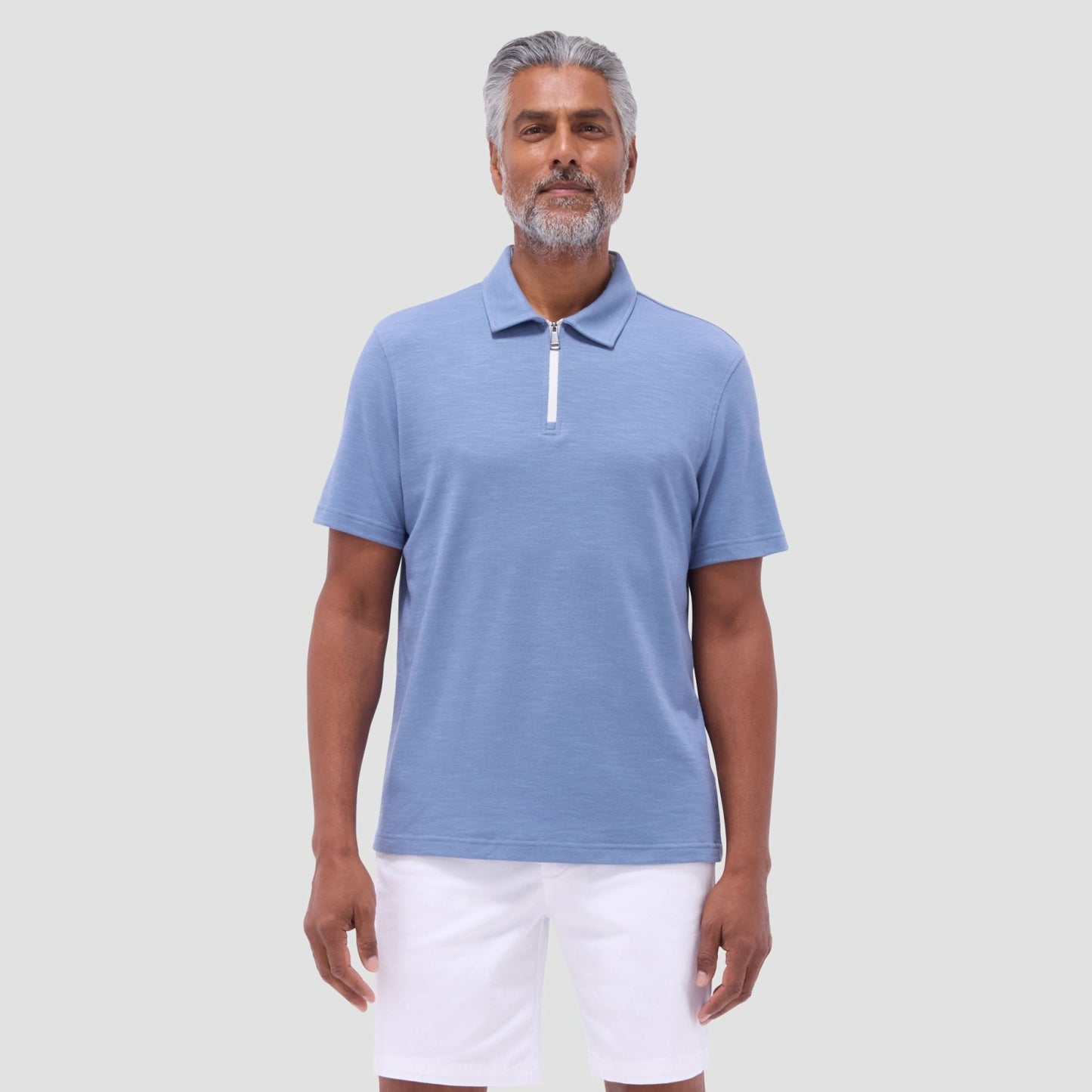 Bugatchi Performance Heather Quarter-Zip Polo Shirt Cobalt