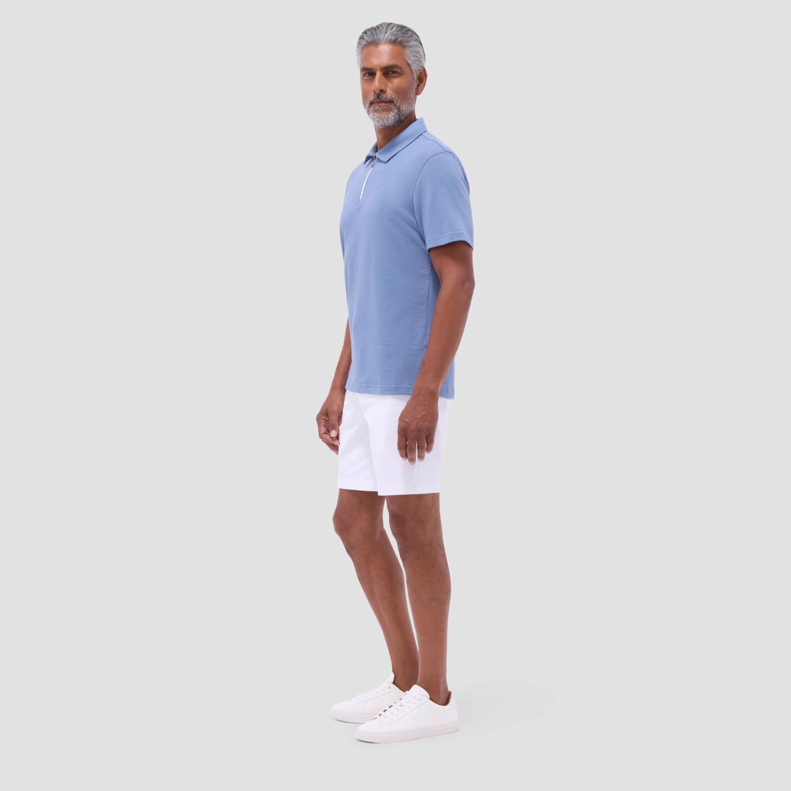 Bugatchi Performance Heather Quarter-Zip Polo Shirt Cobalt