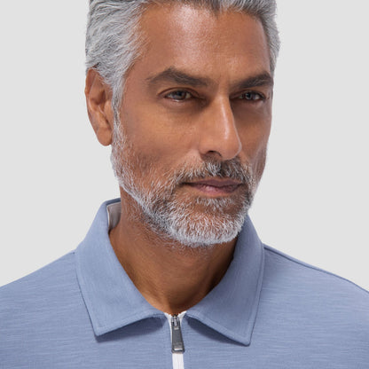 Bugatchi Performance Heather Quarter-Zip Polo Shirt Cobalt