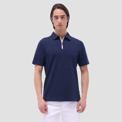Bugatchi Performance Heather Quarter-Zip Polo Shirt Navy