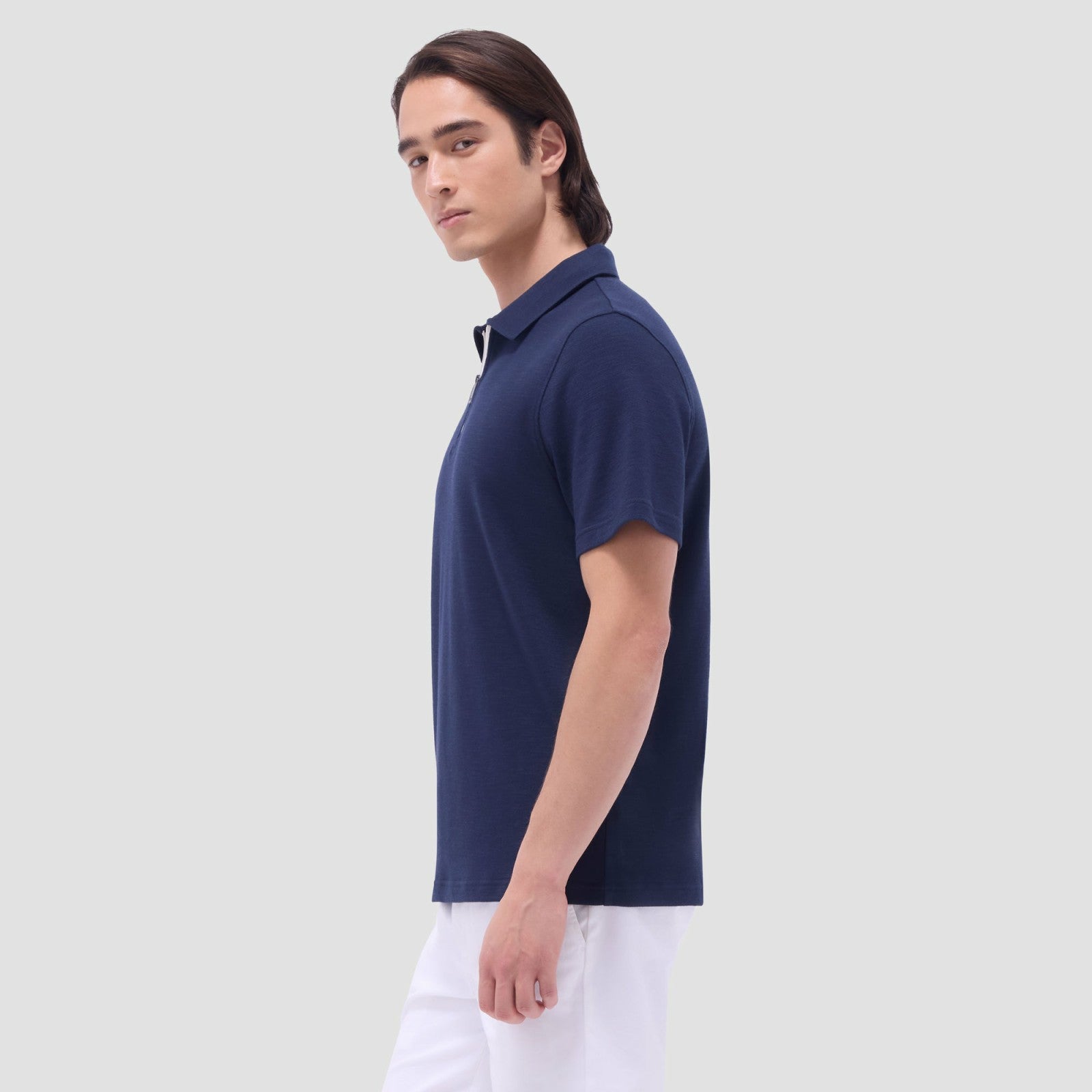 Bugatchi Performance Heather Quarter-Zip Polo Shirt Navy