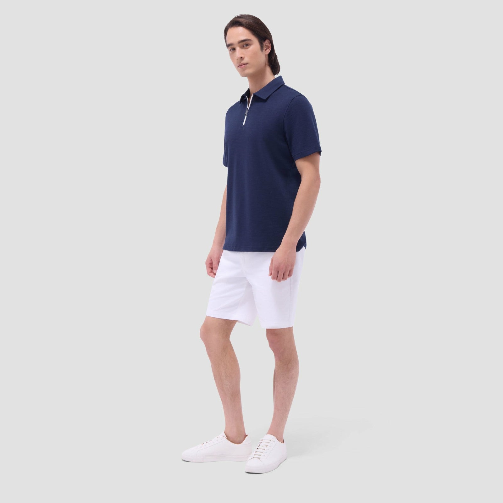 Bugatchi Performance Heather Quarter-Zip Polo Shirt Navy