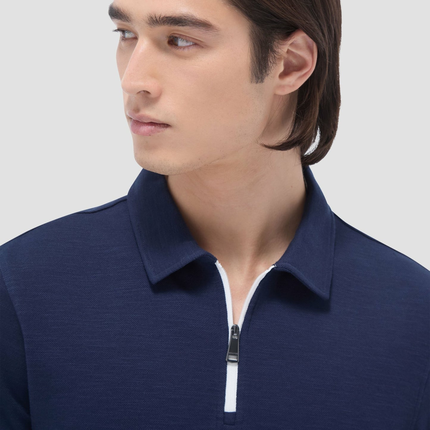 Bugatchi Performance Heather Quarter-Zip Polo Shirt Navy