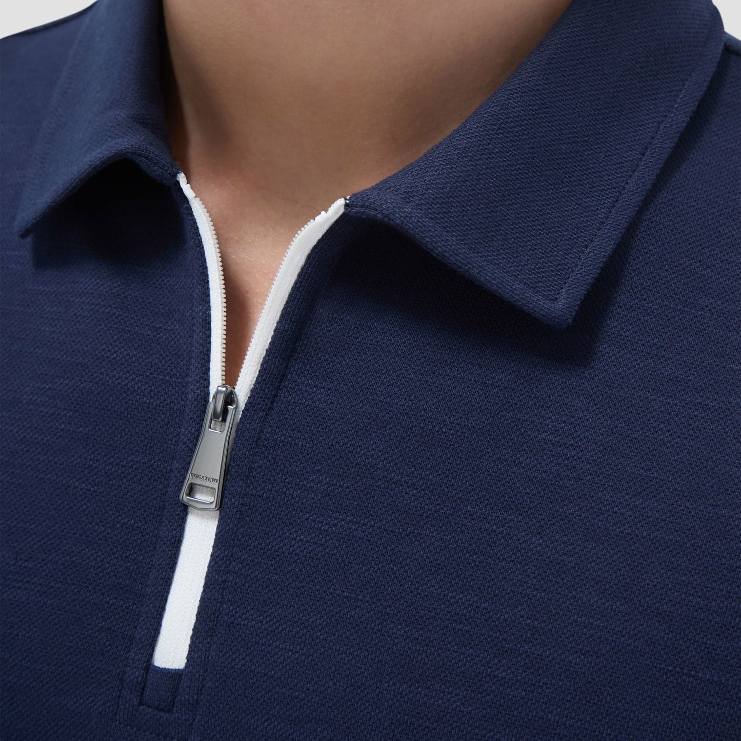 Bugatchi Performance Heather Quarter-Zip Polo Shirt Navy