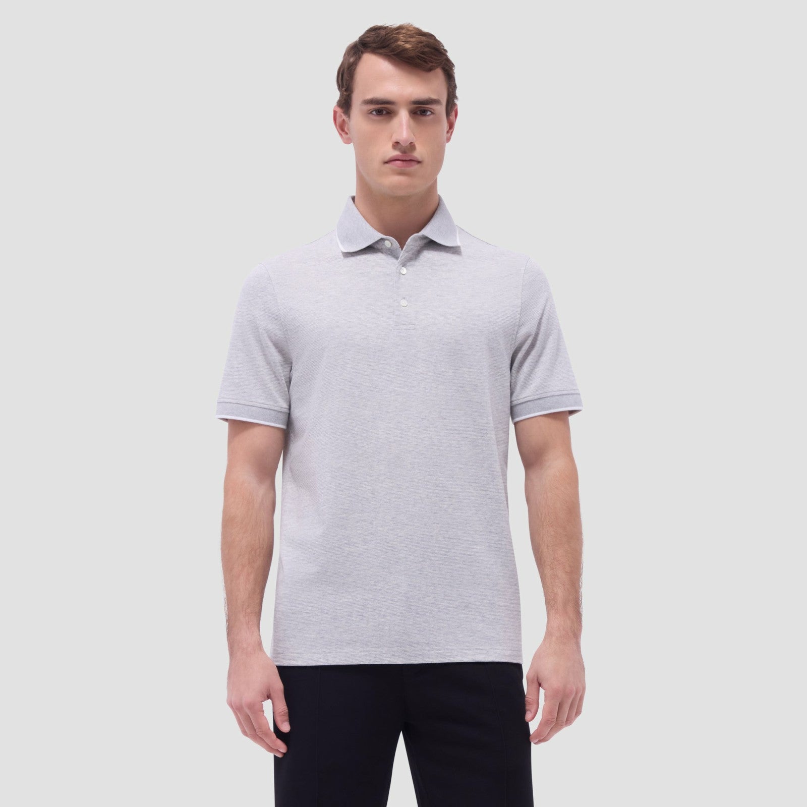 Bugatchi Two-Tone Bird's Eye Polo Shirt Cement