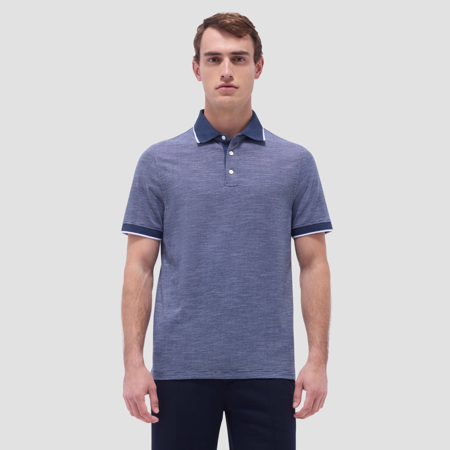 Bugatchi Two-Tone Bird's Eye Polo Shirt Navy