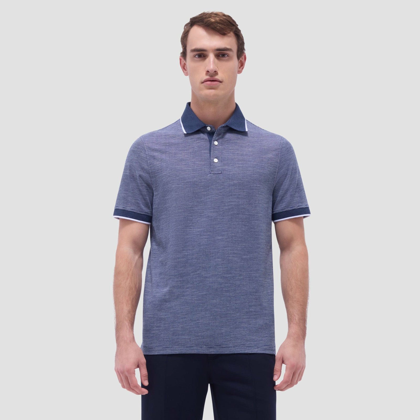 Bugatchi Two-Tone Bird's Eye Polo Shirt Navy