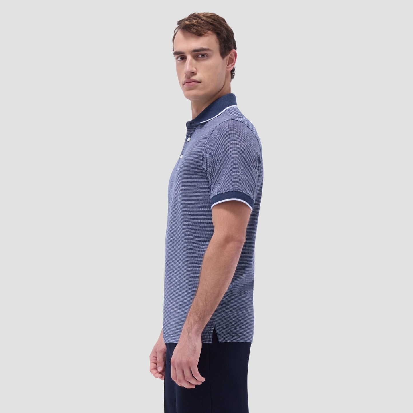 Bugatchi Two-Tone Bird's Eye Polo Shirt Navy