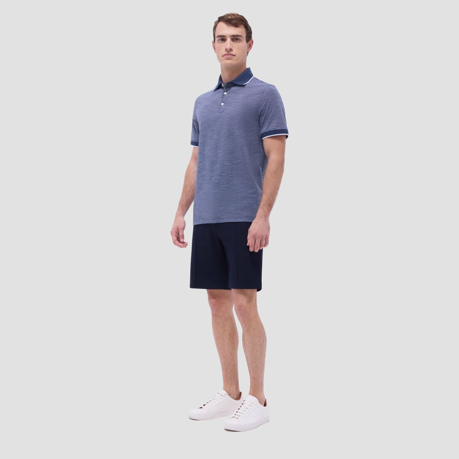 Bugatchi Two-Tone Bird's Eye Polo Shirt Navy