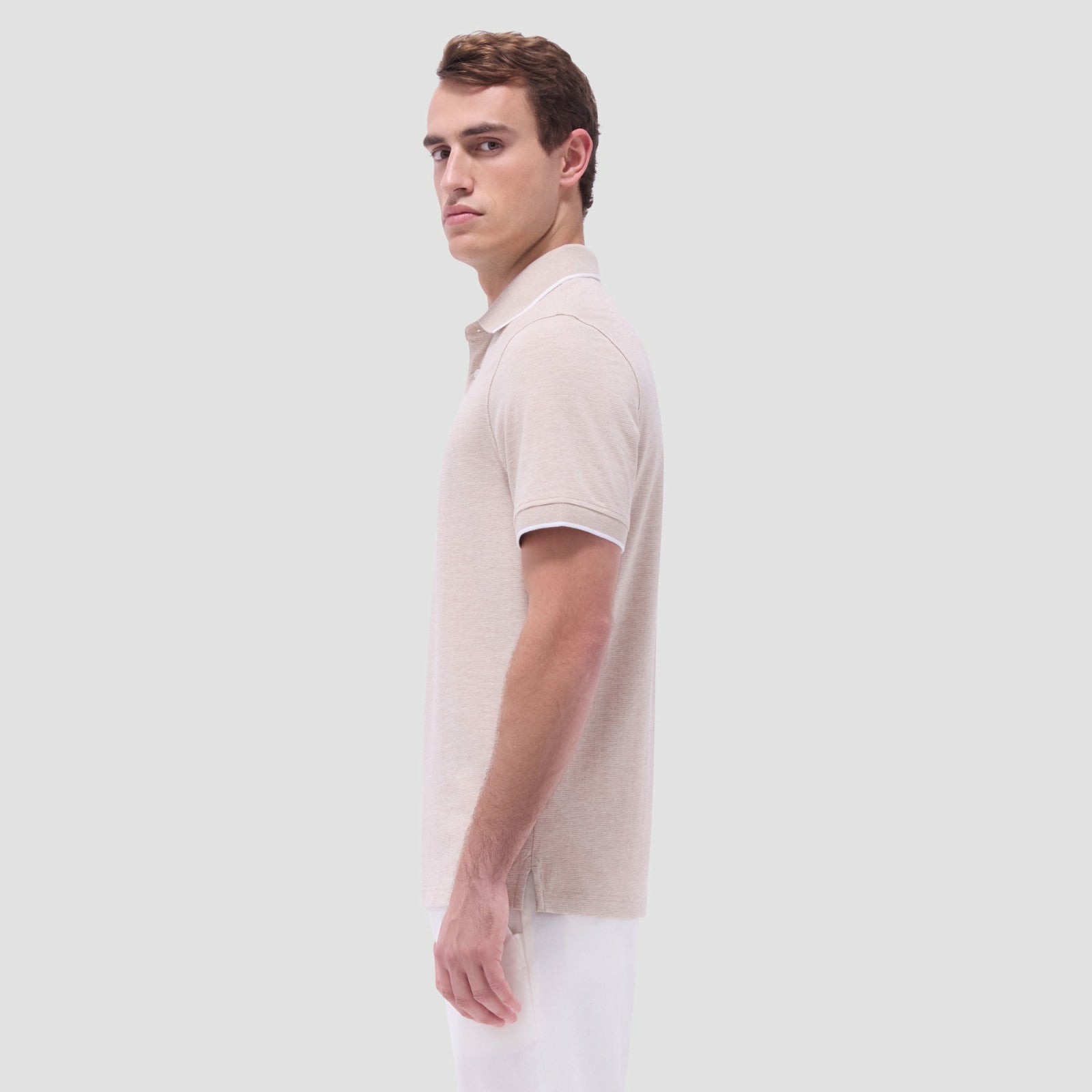 Bugatchi Two-Tone Bird's Eye Polo Shirt Sand