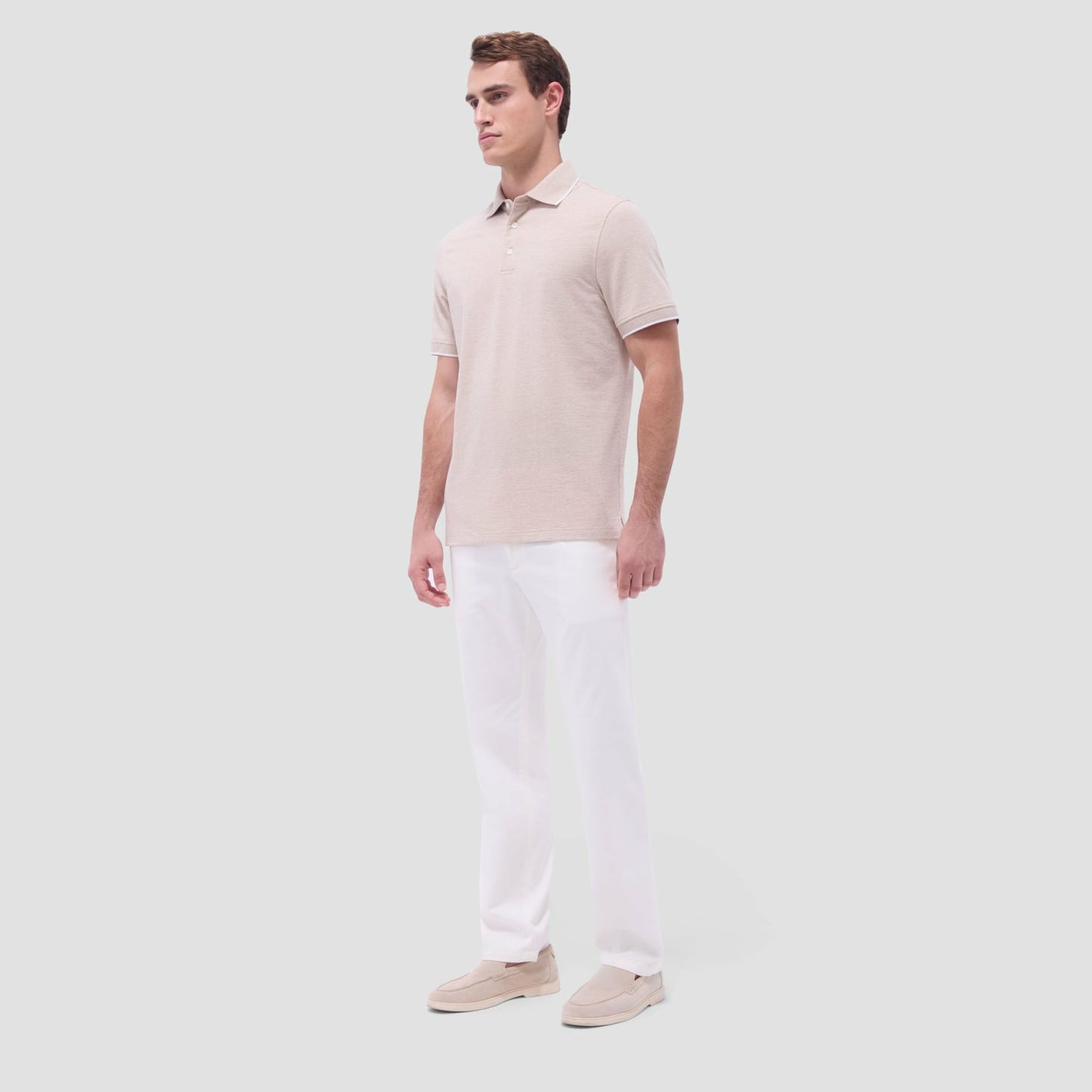 Bugatchi Two-Tone Bird's Eye Polo Shirt Sand