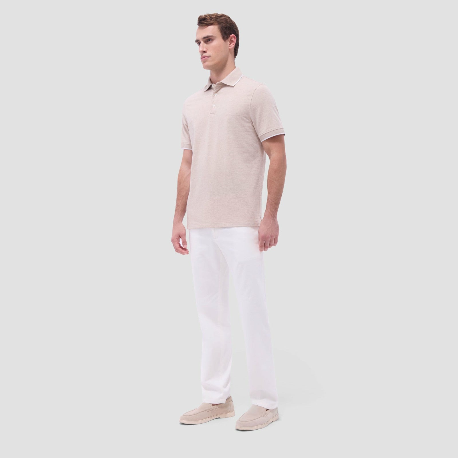 Bugatchi Two-Tone Bird's Eye Polo Shirt Sand