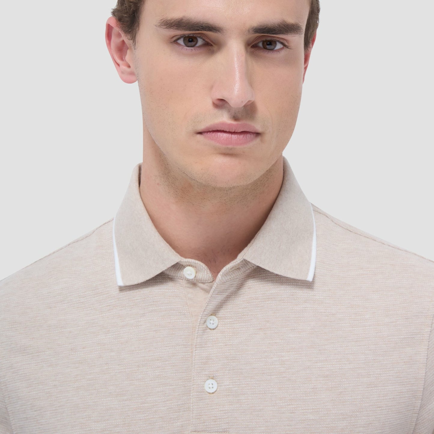 Bugatchi Two-Tone Bird's Eye Polo Shirt Sand