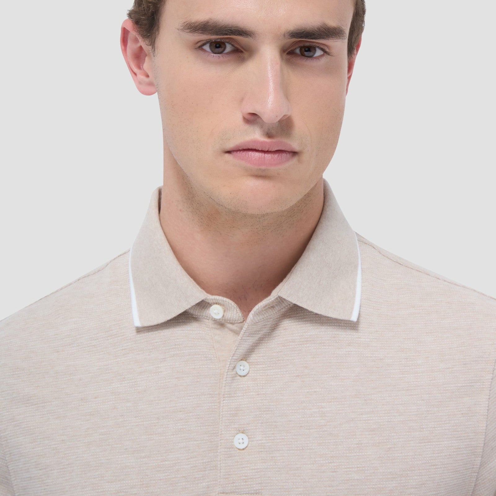 Bugatchi Two-Tone Bird's Eye Polo Shirt Sand