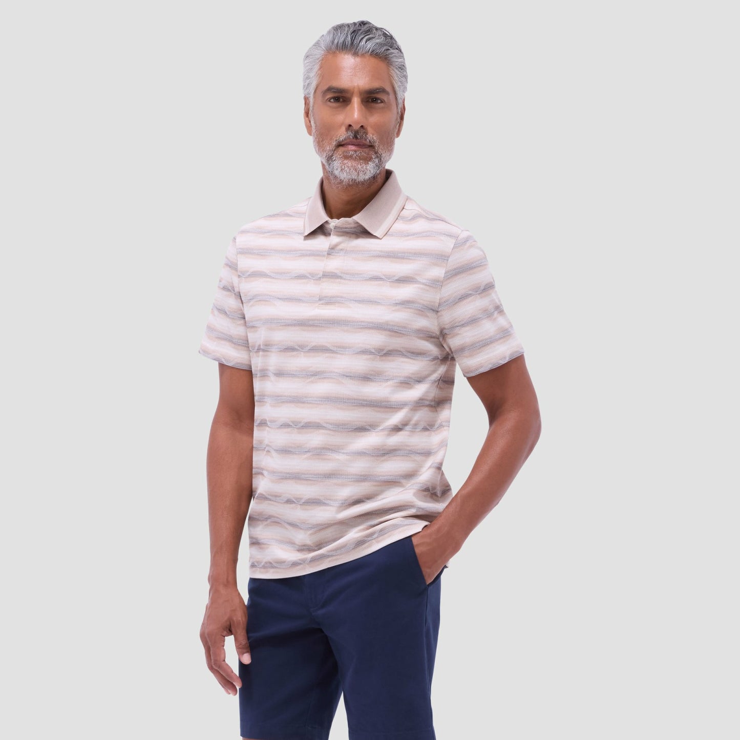 Bugatchi Wave Bird's Eye Polo Shirt Sand