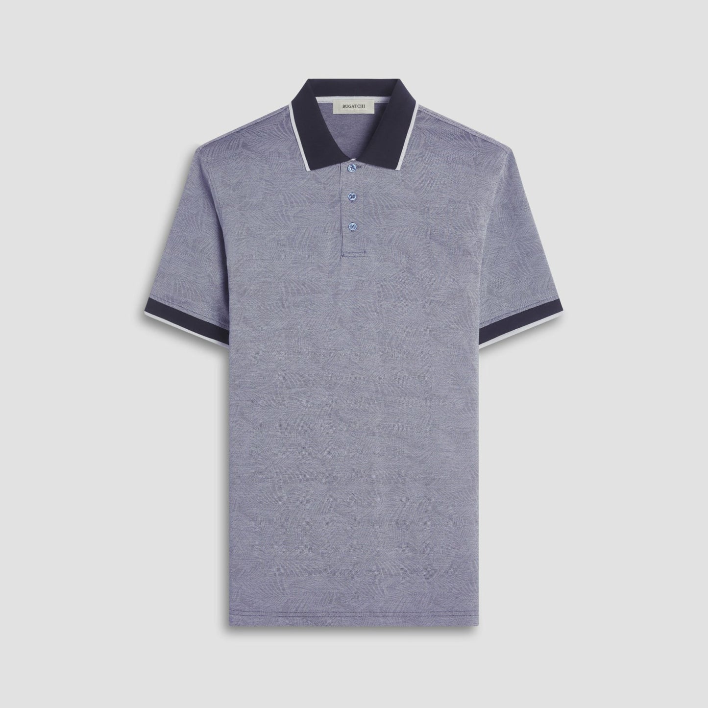 Bugatchi Leaf Print Bird's Eye Polo Shirt Black