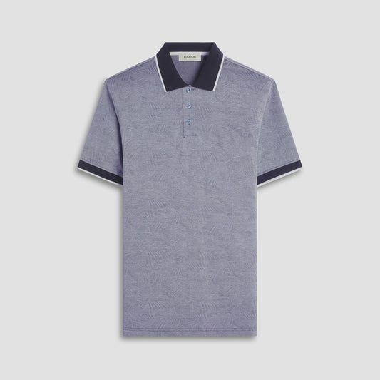 Bugatchi Leaf Print Bird's Eye Polo Shirt Black