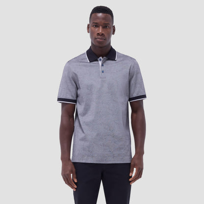 Bugatchi Leaf Print Bird's Eye Polo Shirt Black