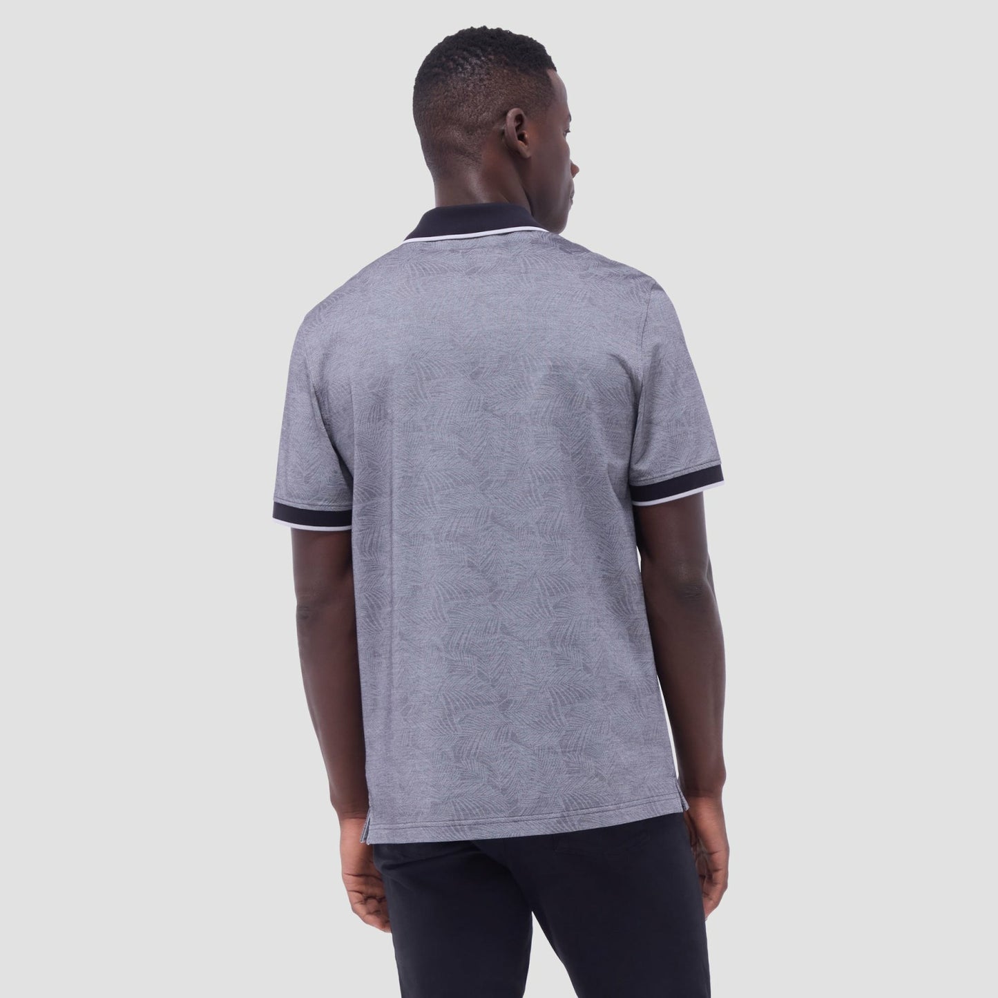 Bugatchi Leaf Print Bird's Eye Polo Shirt Black