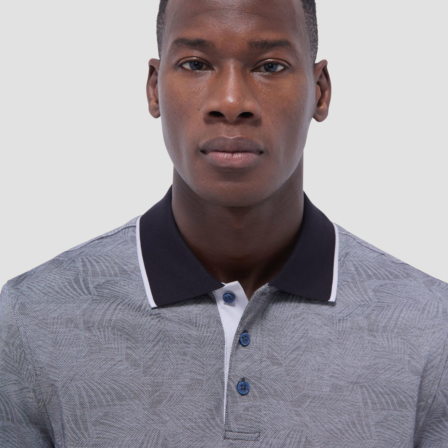 Bugatchi Leaf Print Bird's Eye Polo Shirt Black