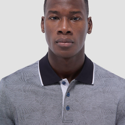 Bugatchi Leaf Print Bird's Eye Polo Shirt Black