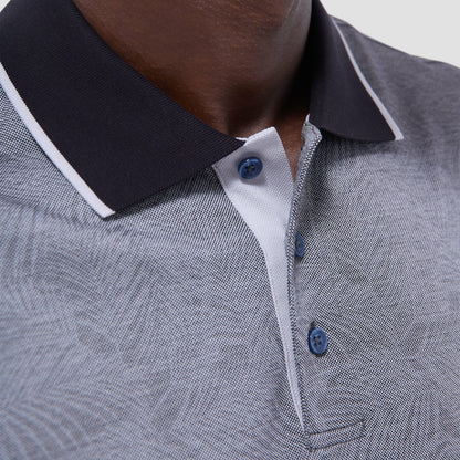 Bugatchi Leaf Print Bird's Eye Polo Shirt Black