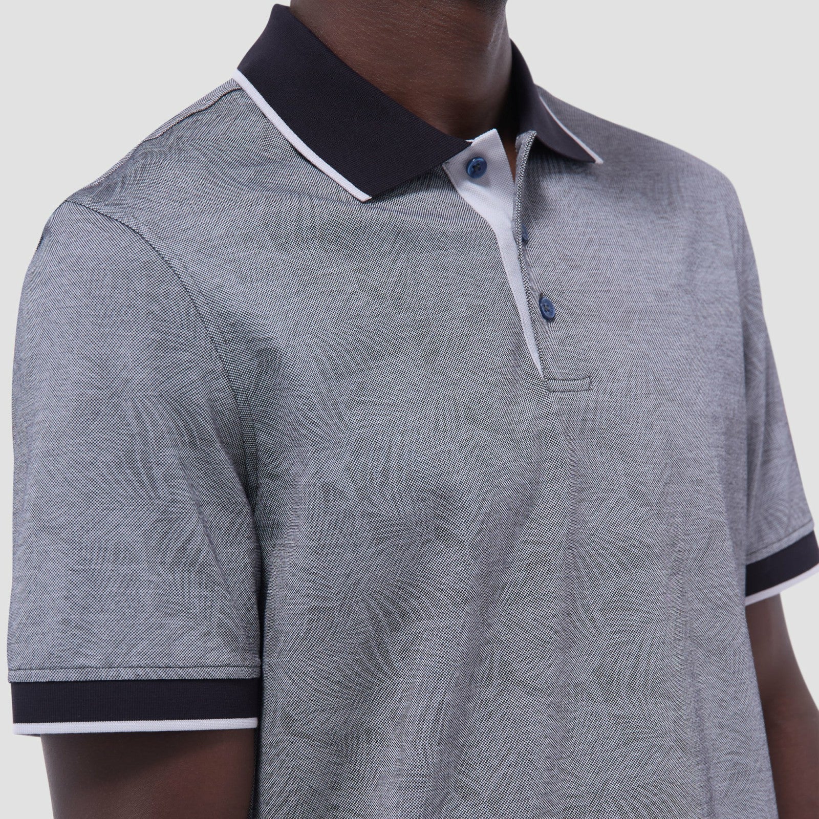 Bugatchi Leaf Print Bird's Eye Polo Shirt Black