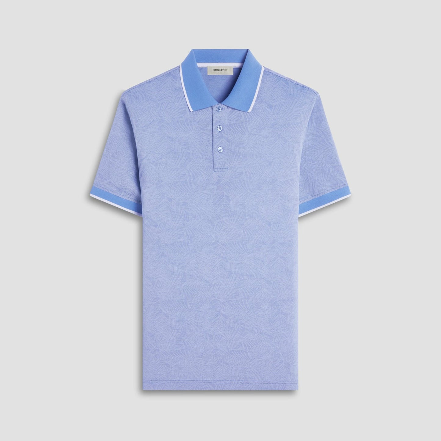 Bugatchi Leaf Print Bird's Eye Polo Shirt Classic Blue