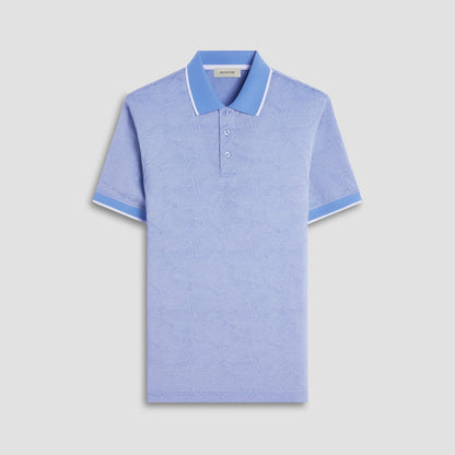 Bugatchi Leaf Print Bird's Eye Polo Shirt Classic Blue