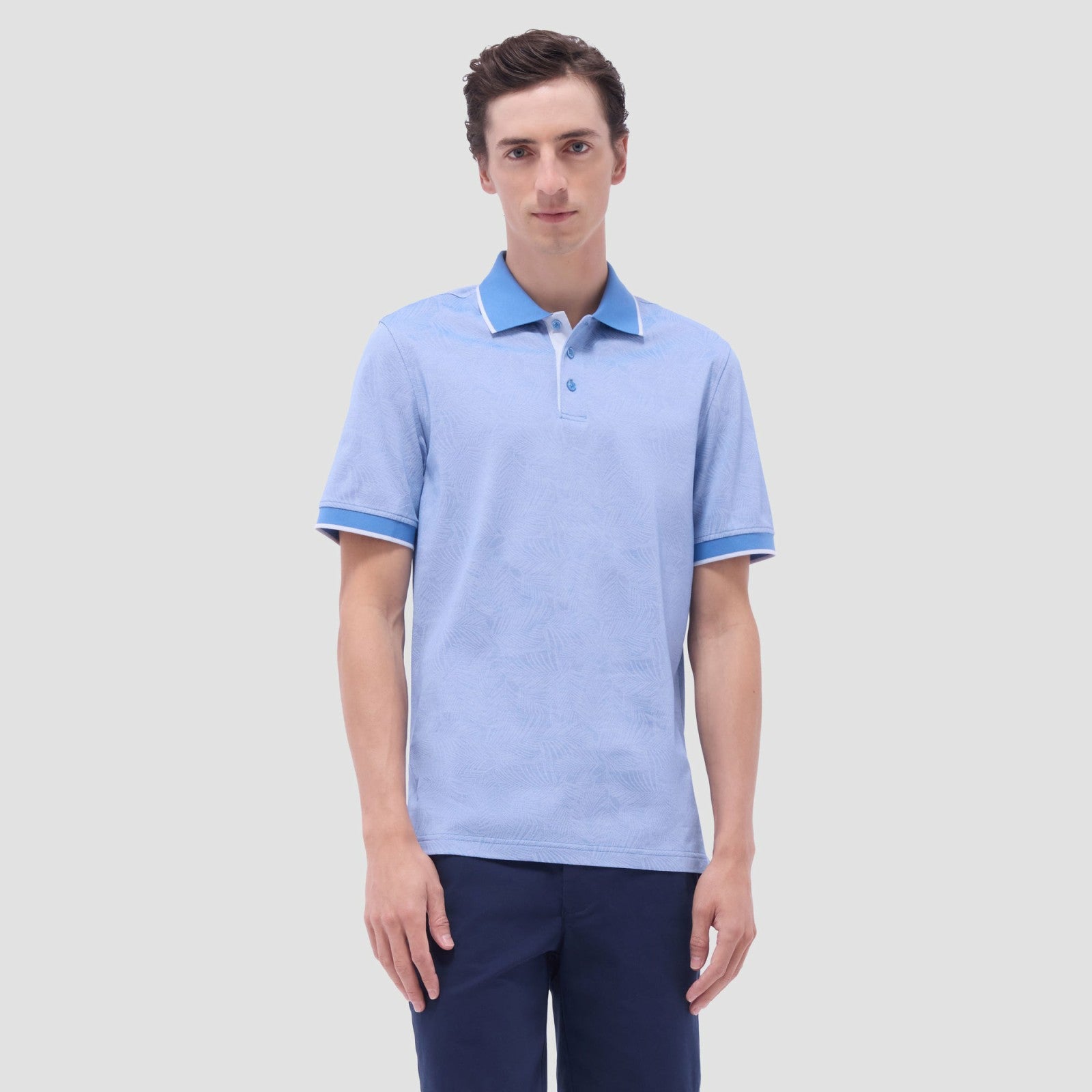 Bugatchi Leaf Print Bird's Eye Polo Shirt Classic Blue