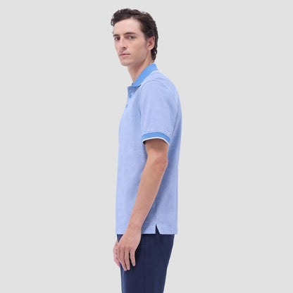 Bugatchi Leaf Print Bird's Eye Polo Shirt Classic Blue